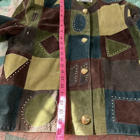 Vintage Dino'z Suede Patchwork Jacket Womens Leather 80s 90s Art to Wear - Picture 6 of 10